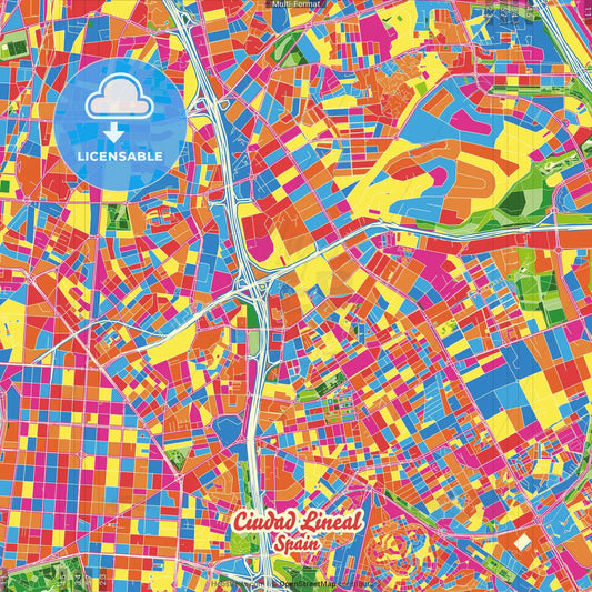 Ciudad Lineal, Madrid, Spain Crazy Colorful Street Map Poster Template