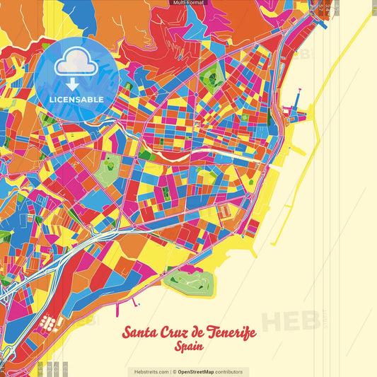 Santa Cruz de Tenerife, Spain Crazy Colorful Street Map Poster Template