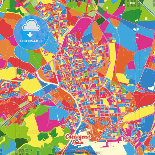 Cartagena, Murcia, Spain Crazy Colorful Street Map Poster Template