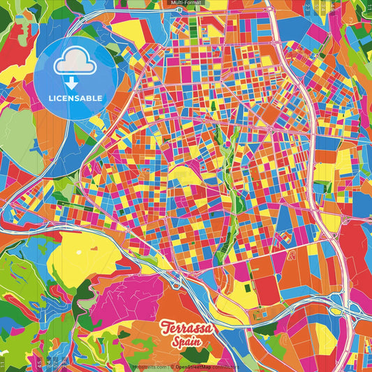 Terrassa, Barcelona, Spain Crazy Colorful Street Map Poster Template