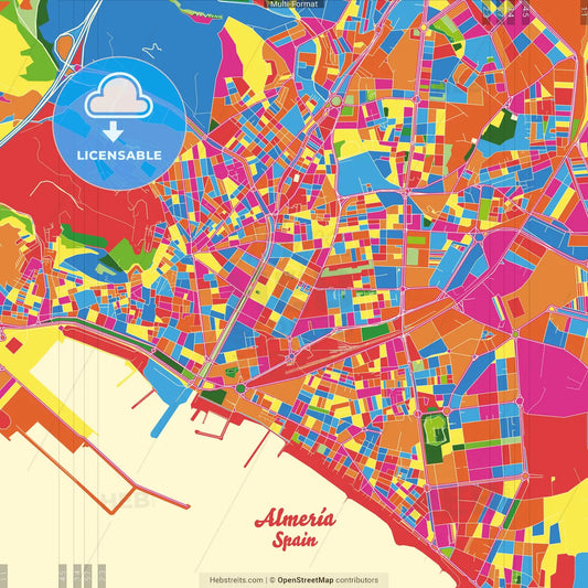 Almería, Spain Crazy Colorful Street Map Poster Template