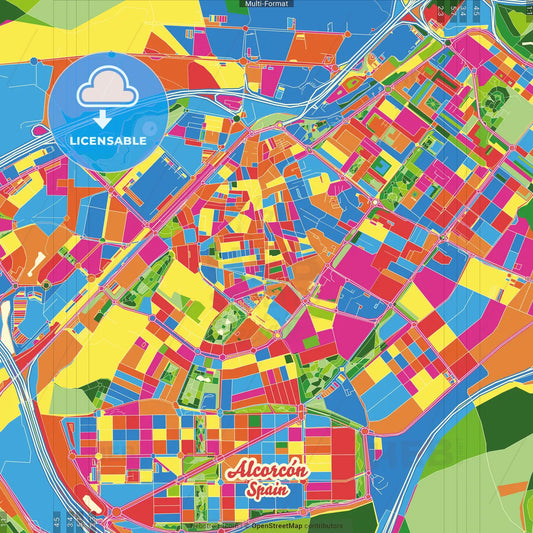 Alcorcón, Madrid, Spain Crazy Colorful Street Map Poster Template