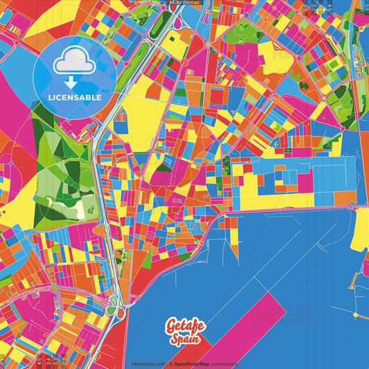 Getafe, Madrid, Spain Crazy Colorful Street Map Poster Template