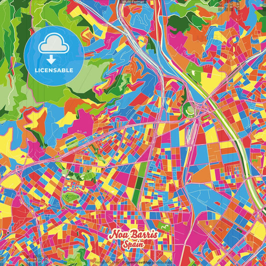 Nou Barris, Barcelona, Spain Crazy Colorful Street Map Poster Template