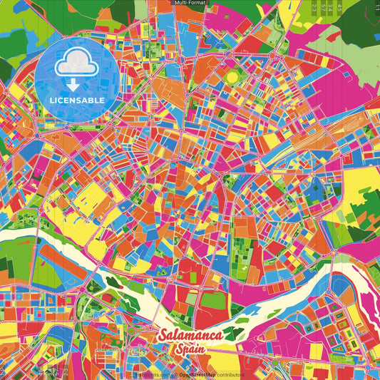Salamanca, Spain Crazy Colorful Street Map Poster Template
