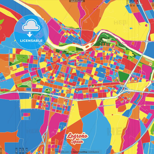 Logroño, La Rioja, Spain Crazy Colorful Street Map Poster Template