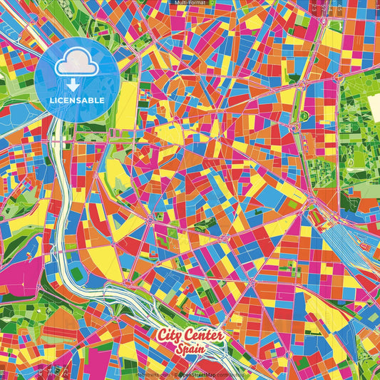 City Center, Madrid, Spain Crazy Colorful Street Map Poster Template