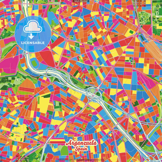Arganzuela, Madrid, Spain Crazy Colorful Street Map Poster Template