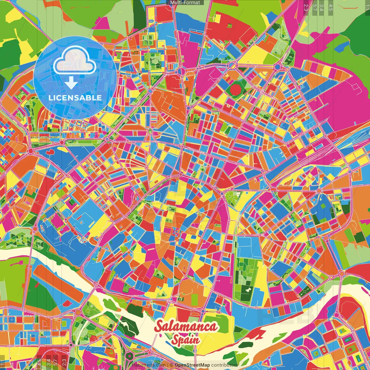 Salamanca, Spain Crazy Colorful Street Map Poster Template