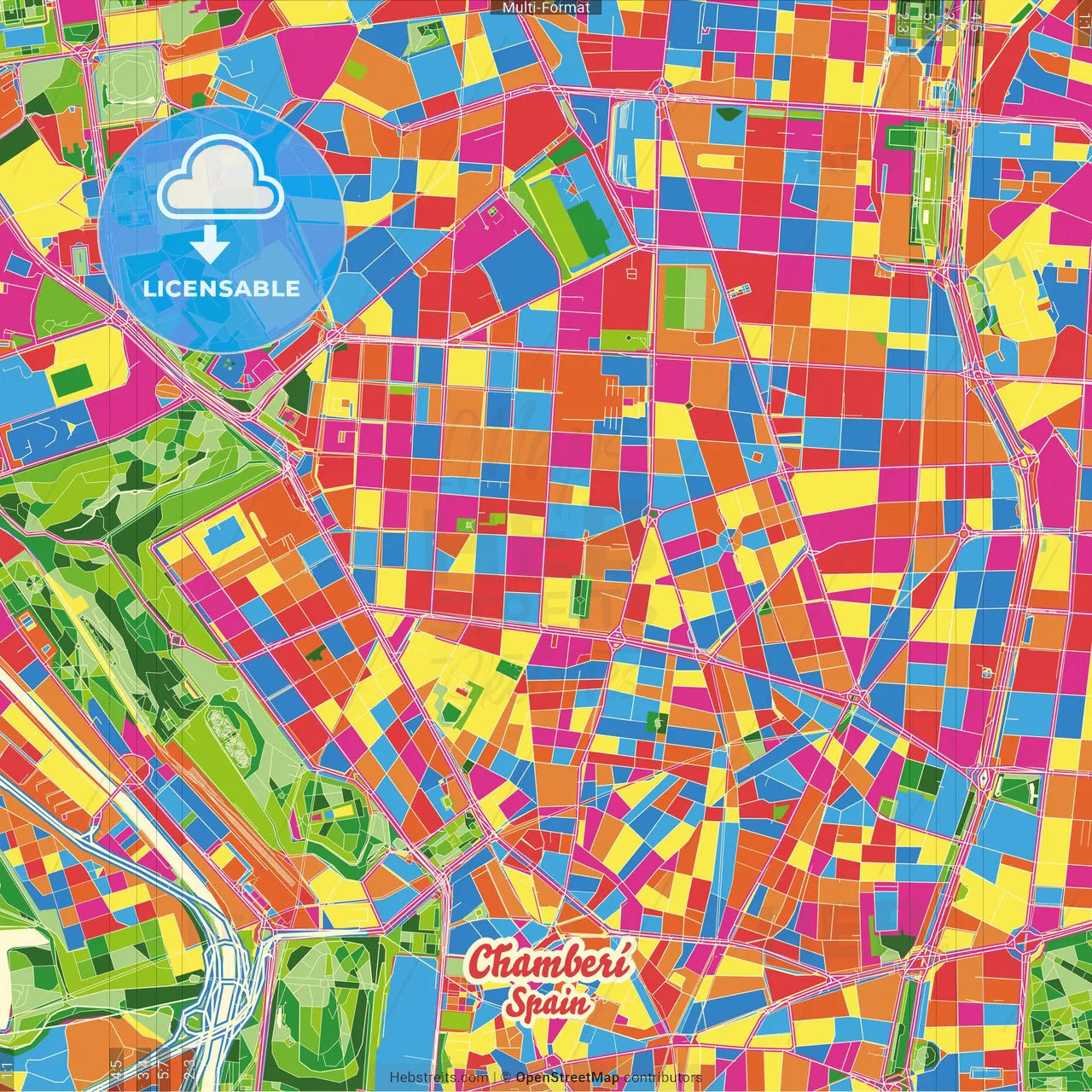 Chamberí, Madrid, Spain Crazy Colorful Street Map Poster Template