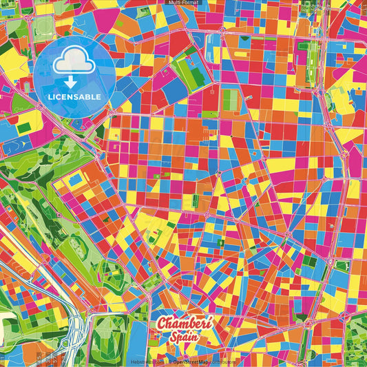 Chamberí, Madrid, Spain Crazy Colorful Street Map Poster Template