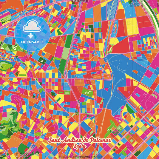 Sant Andreu de Palomar, Barcelona, Spain Crazy Colorful Street Map Poster Template
