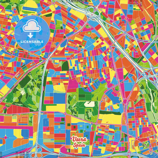 Usera, Madrid, Spain Crazy Colorful Street Map Poster Template