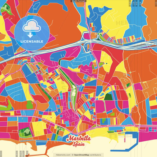 Marbella, Málaga, Spain Crazy Colorful Street Map Poster Template