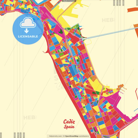 Cadiz, Spain Crazy Colorful Street Map Poster Template