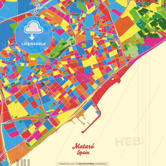 Mataró, Barcelona, Spain Crazy Colorful Street Map Poster Template