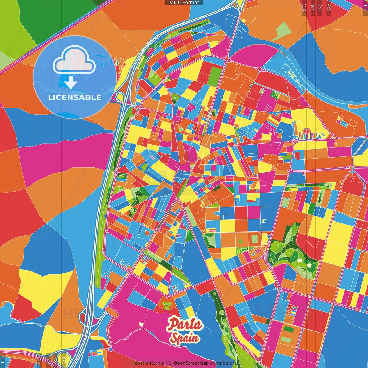 Parla, Madrid, Spain Crazy Colorful Street Map Poster Template