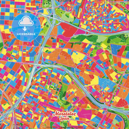 Moratalaz, 28030 Madrid, Spain Crazy Colorful Street Map Poster Template