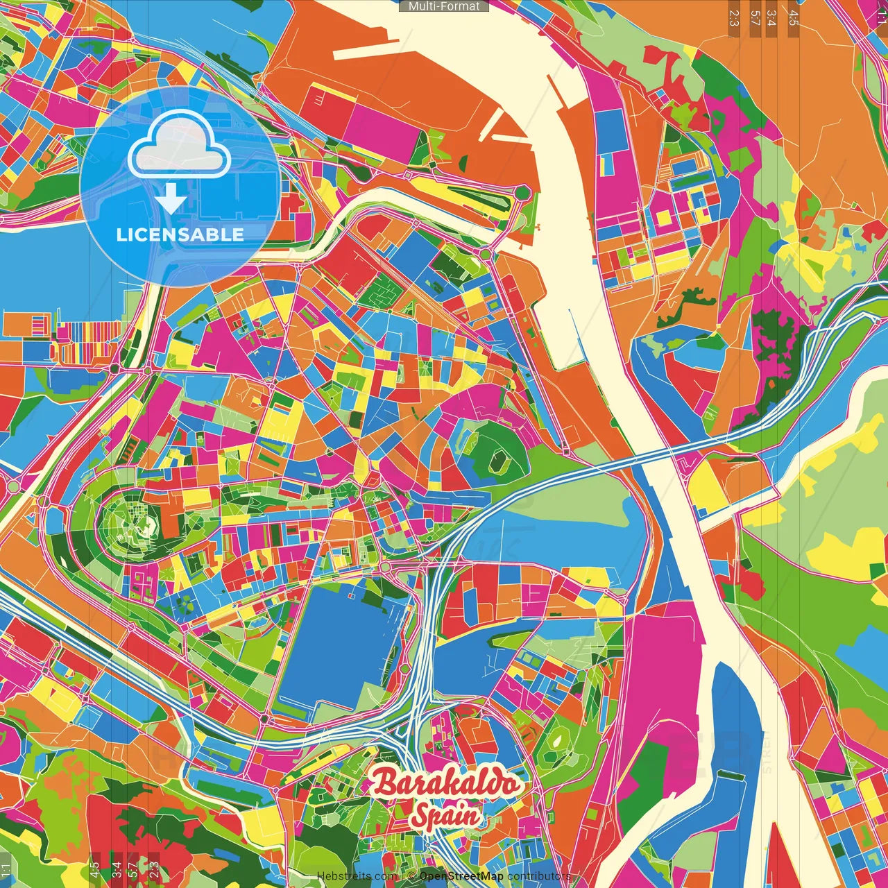 Barakaldo, Biscay, Spain Crazy Colorful Street Map Poster Template