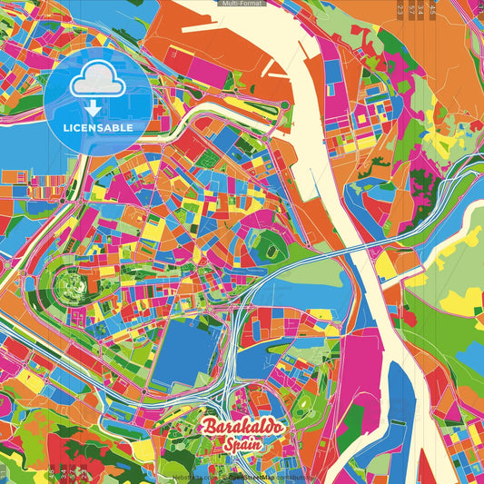 Barakaldo, Biscay, Spain Crazy Colorful Street Map Poster Template