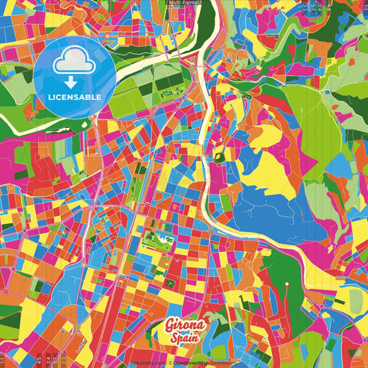 Girona, Spain Crazy Colorful Street Map Poster Template