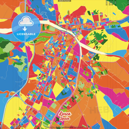 Lorca, Murcia, Spain Crazy Colorful Street Map Poster Template
