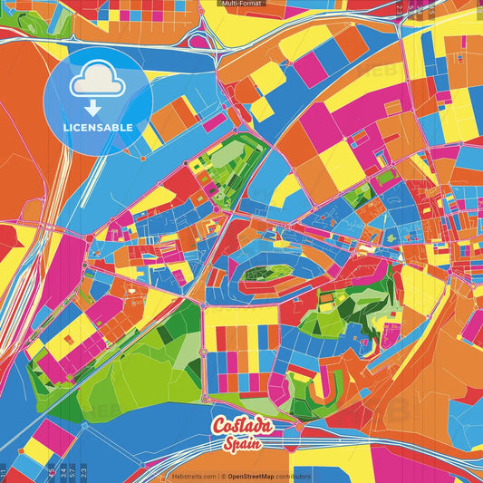 Coslada, Madrid, Spain Crazy Colorful Street Map Poster Template