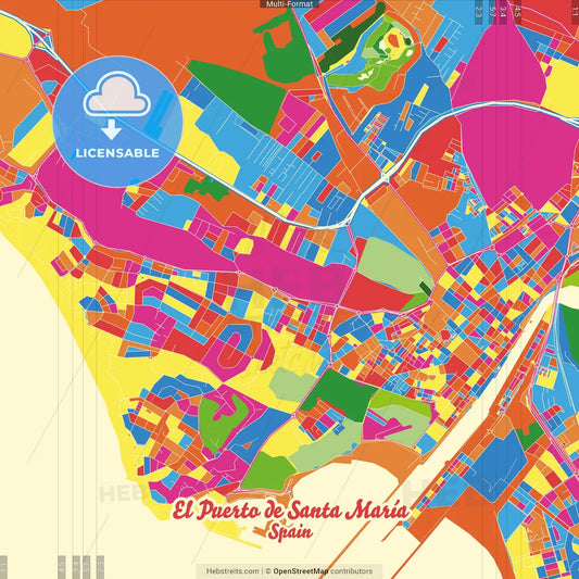 El Puerto de Santa María, 11500, Spain Crazy Colorful Street Map Poster Template