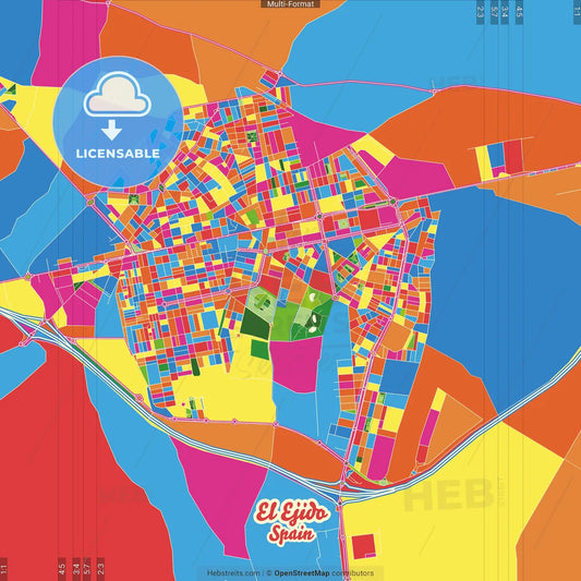 El Ejido, Almería, Spain Crazy Colorful Street Map Poster Template