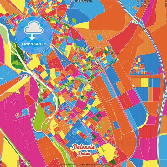 Palencia, Spain Crazy Colorful Street Map Poster Template