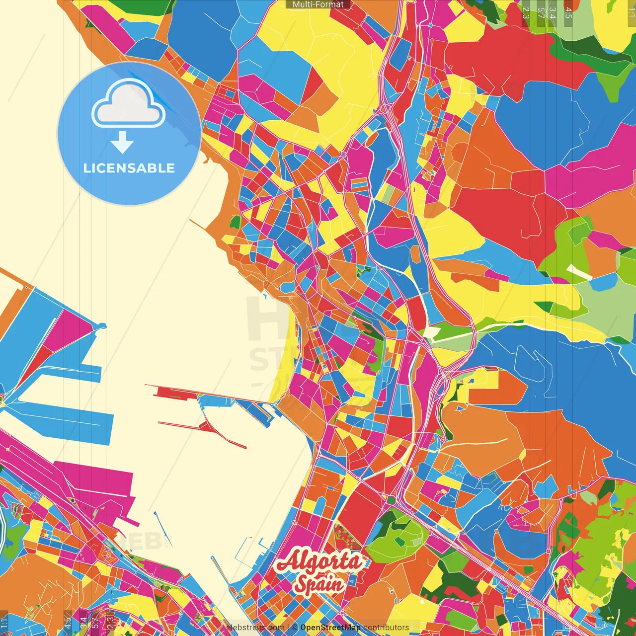 Algorta, Getxo, Spain Crazy Colorful Street Map Poster Template
