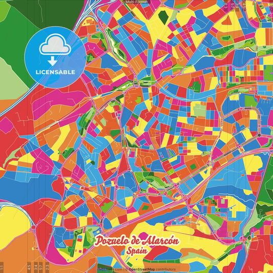 Pozuelo de Alarcón, Madrid, Spain Crazy Colorful Street Map Poster Template