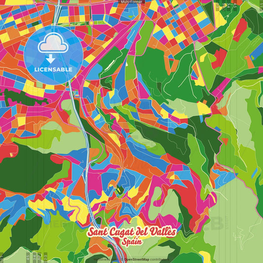 Sant Cugat del Vallès, Barcelona, Spain Crazy Colorful Street Map Poster Template