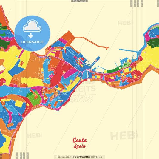 Ceuta, Spain Crazy Colorful Street Map Poster Template