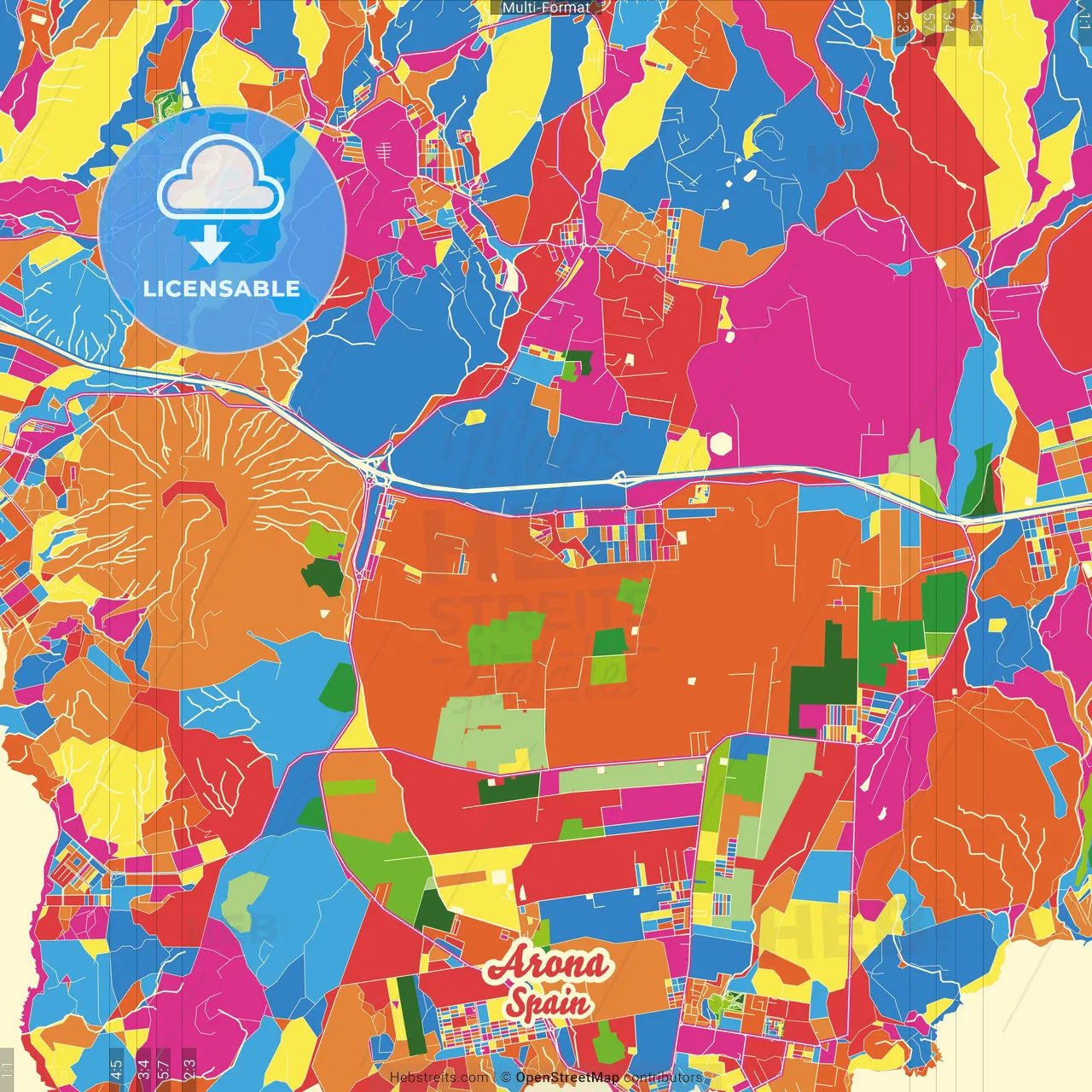 Arona, Santa Cruz de Tenerife, Spain Crazy Colorful Street Map Poster Template