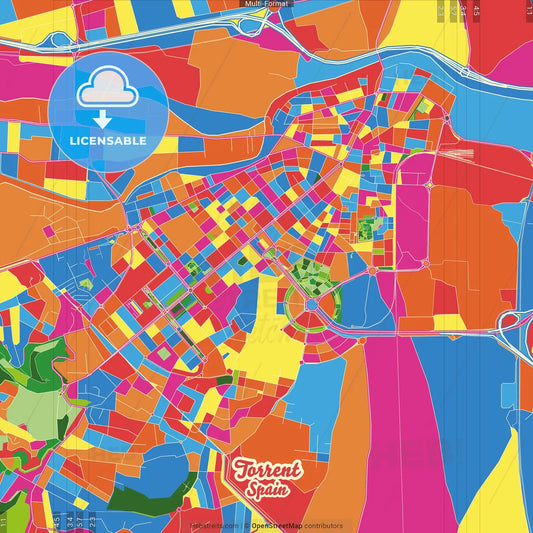 Torrent, Valencia, Spain Crazy Colorful Street Map Poster Template