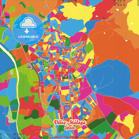Vélez-Málaga, Málaga, Spain Crazy Colorful Street Map Poster Template