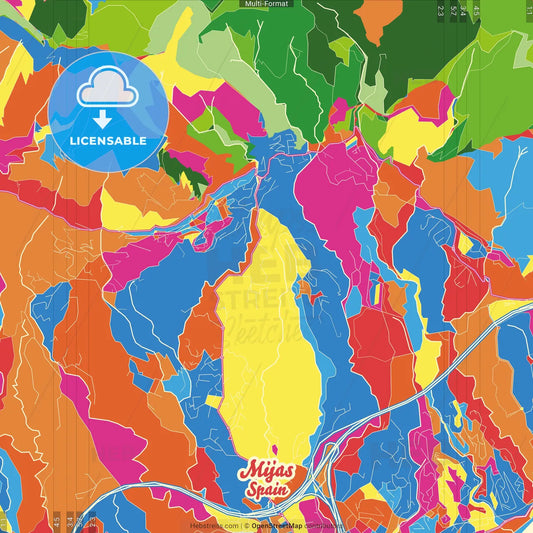 Mijas, Málaga, Spain Crazy Colorful Street Map Poster Template