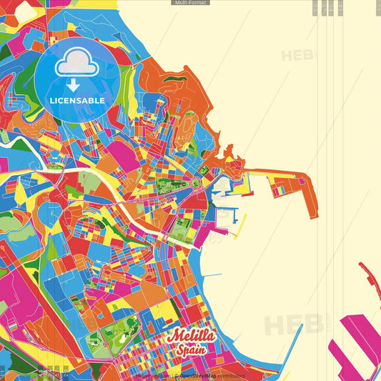 Melilla, Spain Crazy Colorful Street Map Poster Template