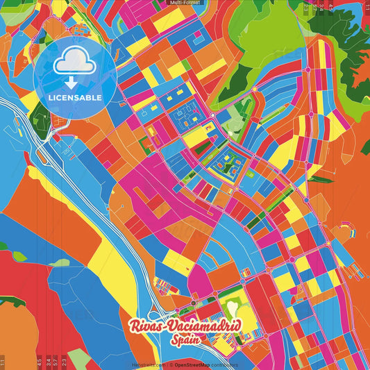 Rivas-Vaciamadrid, Madrid, Spain Crazy Colorful Street Map Poster Template