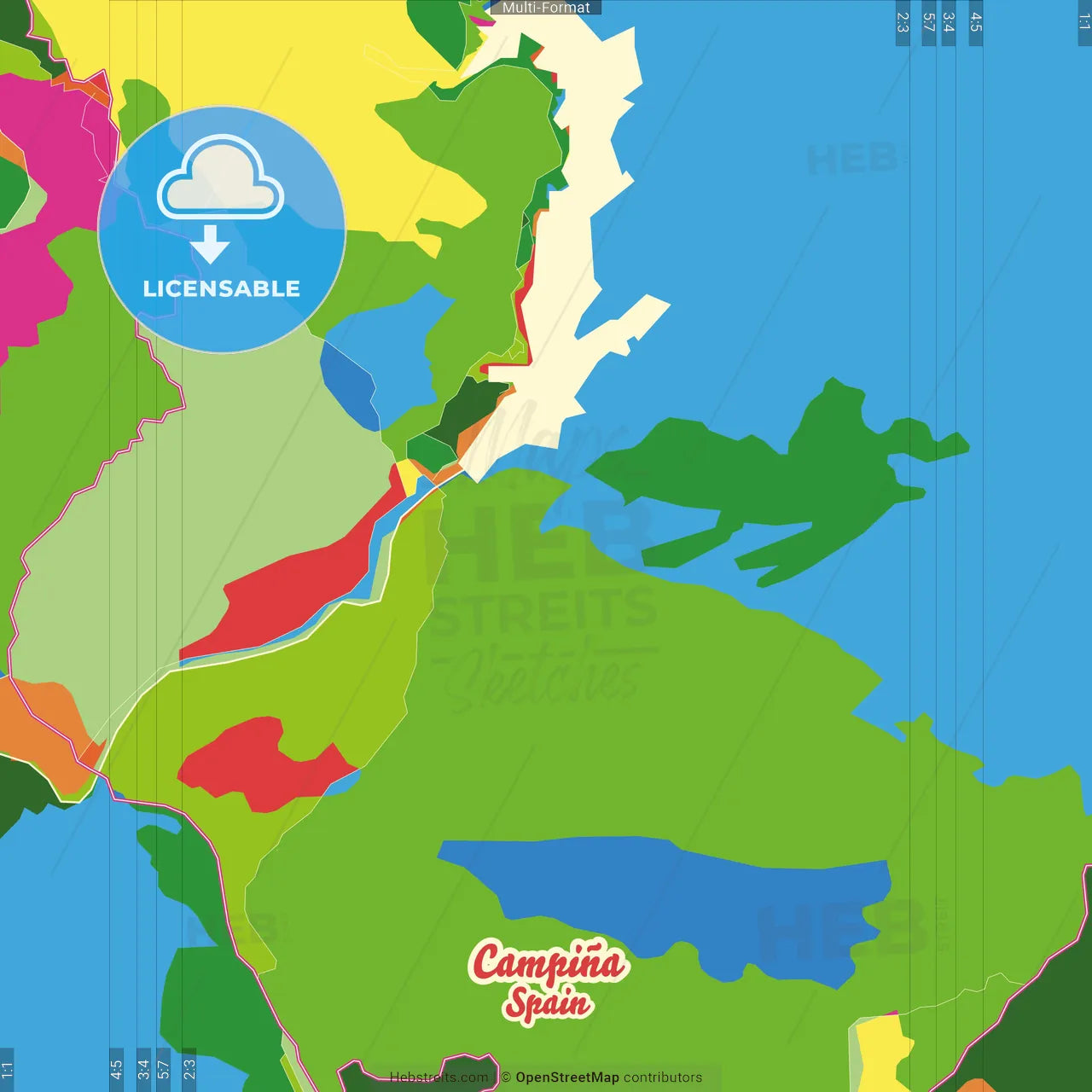 Campiña, Jaén, Spain Crazy Colorful Street Map Poster Template