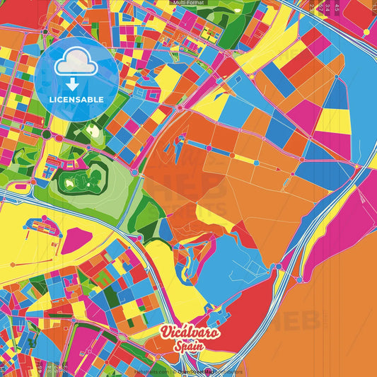 Vicálvaro, Madrid, Spain Crazy Colorful Street Map Poster Template