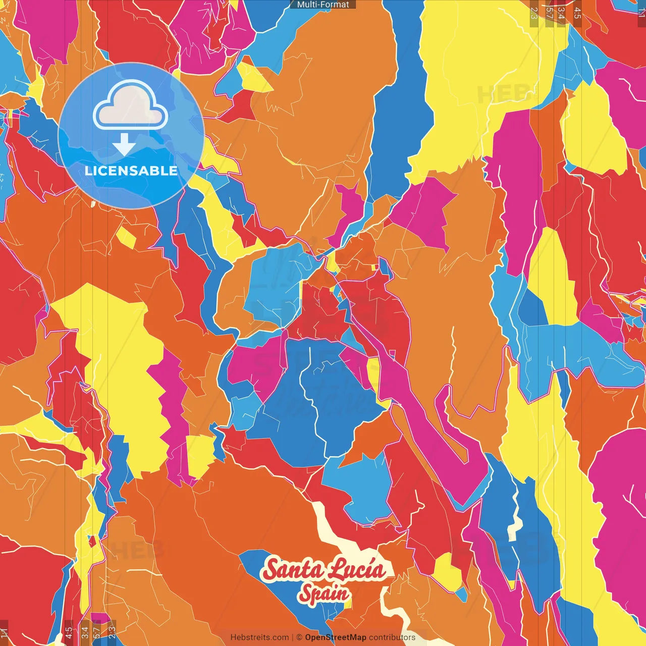 Santa Lucía, Las Palmas, Spain Crazy Colorful Street Map Poster Template