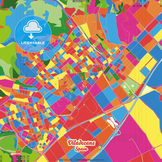 Viladecans, Barcelona, Spain Crazy Colorful Street Map Poster Template