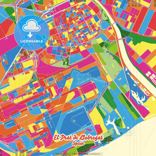 El Prat de Llobregat, Barcelona, Spain Crazy Colorful Street Map Poster Template