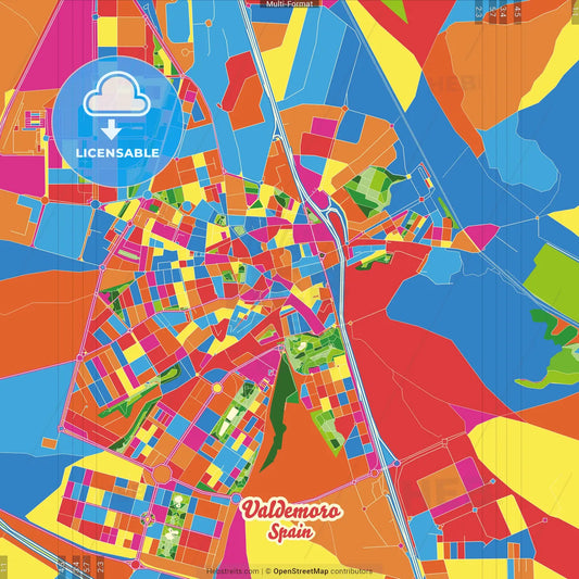 Valdemoro, Madrid, Spain Crazy Colorful Street Map Poster Template