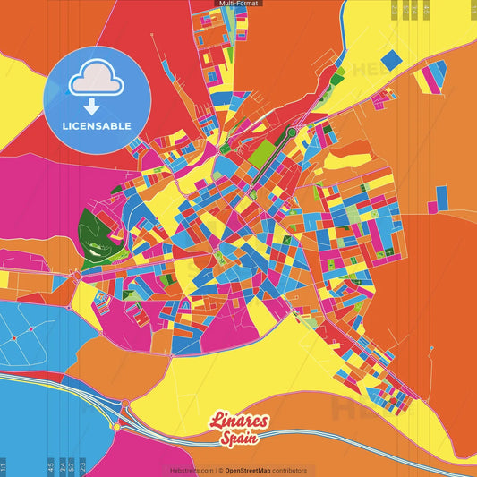 Linares, Jaén, Spain Crazy Colorful Street Map Poster Template