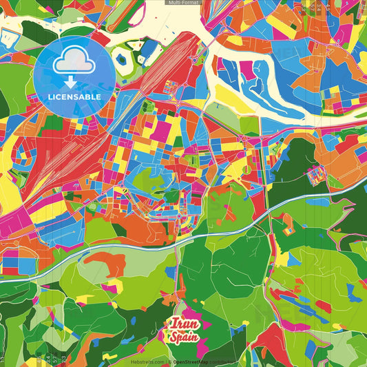 Irun, Gipuzkoa, Spain Crazy Colorful Street Map Poster Template