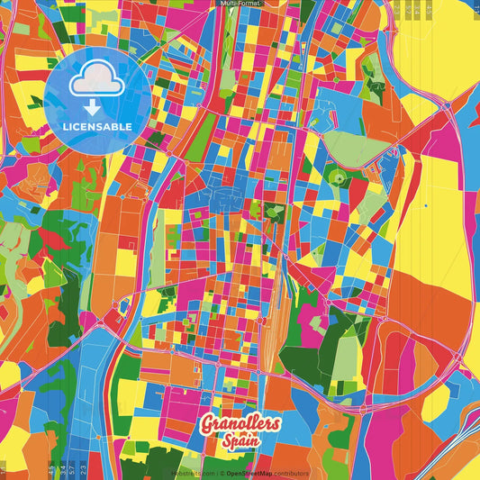 Granollers, Barcelona, Spain Crazy Colorful Street Map Poster Template