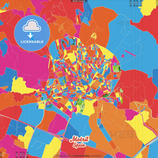 Motril, Granada, Spain Crazy Colorful Street Map Poster Template